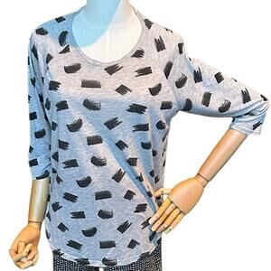 H&M Gray Black Brushstroke Print 3/4 Sleeve Scoop Neck Top Size L Very Soft